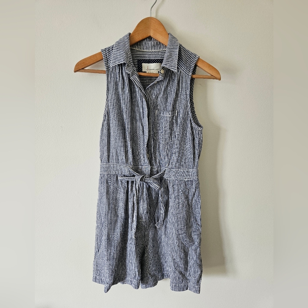 Anthropologie blue and white pinstriped romper